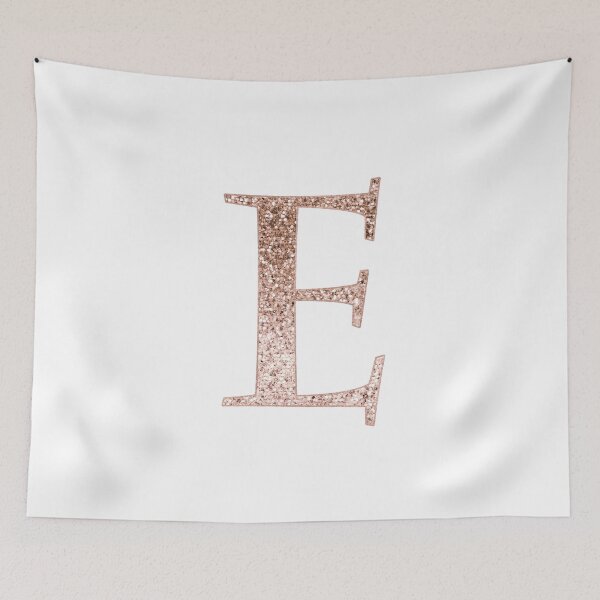 Item preview, E rose gold glitter monogram letter designed and sold by RoseAesthetic.