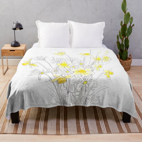 Item preview, hand painted white daisy and yellow daffodils ink and watercolor designed and sold by ColorandColor.