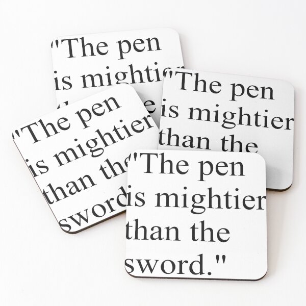Proverb: The pen is mightier than the sword. #Proverb #pen #mightier #sword. Пословица: Перо сильнее меча Coasters (Set of 4)