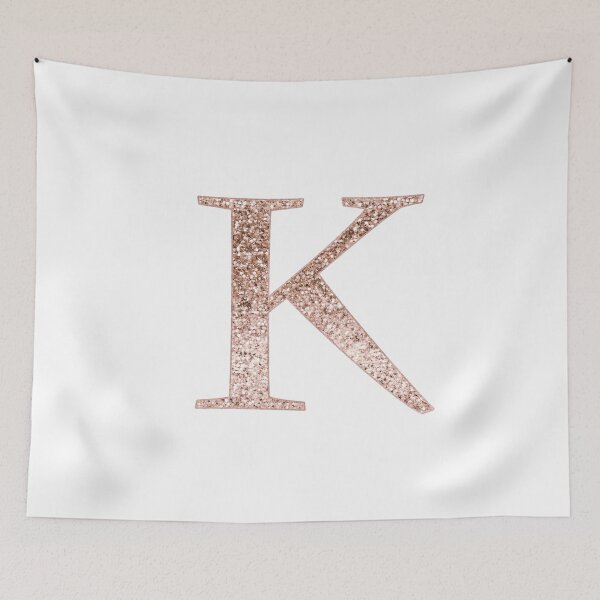 Item preview, K rose gold glitter monogram letter designed and sold by RoseAesthetic.