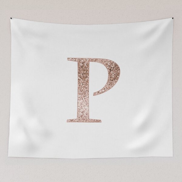 Item preview, P rose gold glitter monogram letter designed and sold by RoseAesthetic.