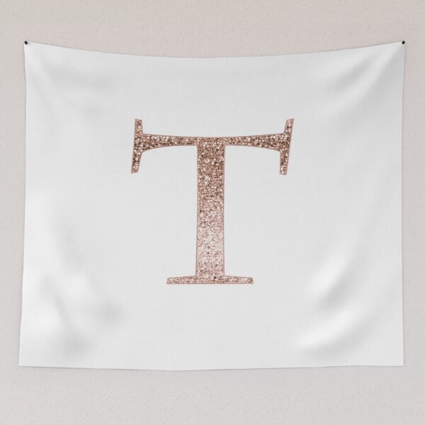 Item preview, T rose gold glitter monogram letter designed and sold by RoseAesthetic.