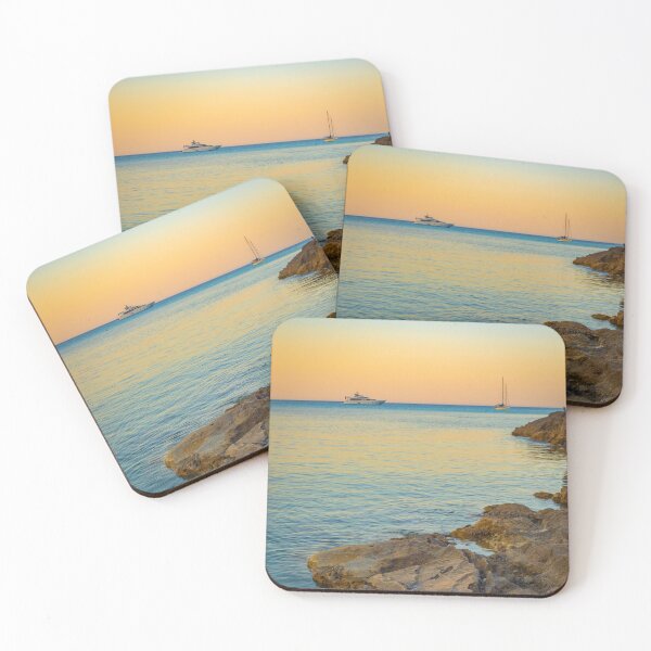 Item preview, Luxury Boats in a Tranquil Bay in the Mediterranean Sea from the Shore of the Balearic Island of Mallorca at Sunset designed and sold by marthadoom.