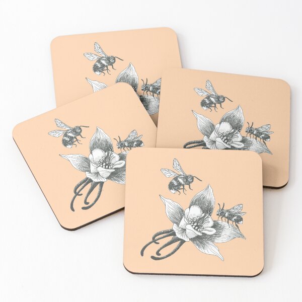 Item preview, honey bees and wild flowers on apricot background designed and sold by EllenLambrichts.