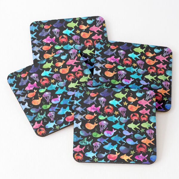 Item preview, Rainbow Watercolor Under the Sea Ocean Fish Black designed and sold by SamAnnDesigns.
