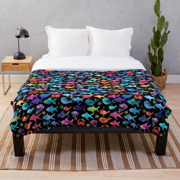 Item preview, Rainbow Watercolor Under the Sea Ocean Fish Black designed and sold by SamAnnDesigns.