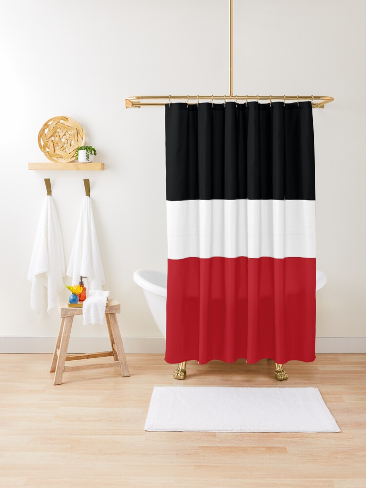 red and white shower curtain