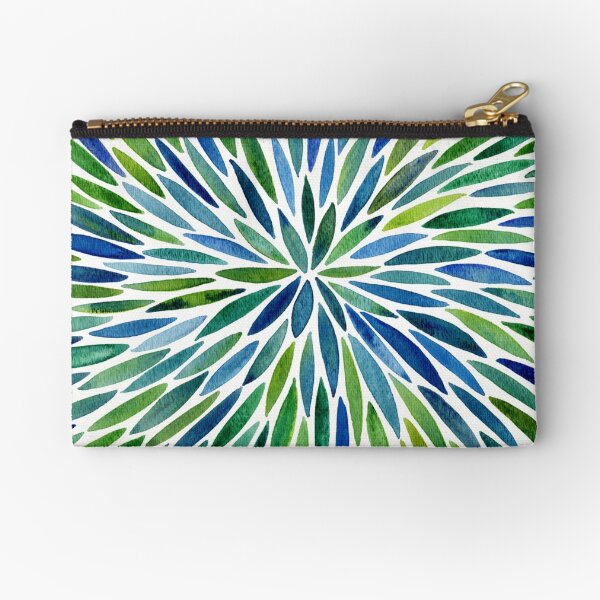 Watercolor Burst – Blue & Green Zipper Pouch