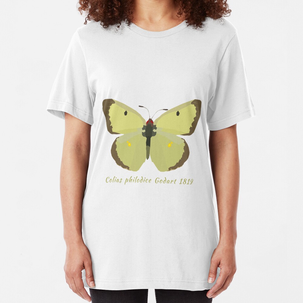 Clouded Sulphur Butterfly Portrait Drawing Slim Fit T-Shirt