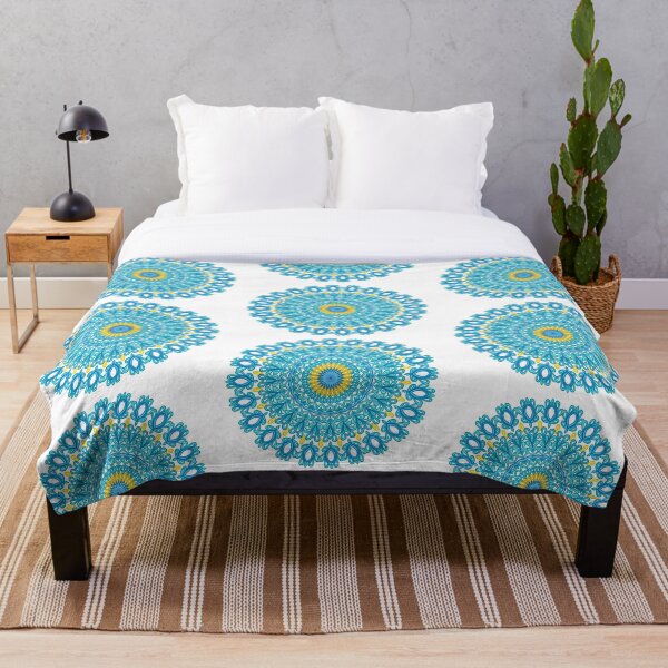 Item preview, Colorful Turquoise Blue Yellow Mandala Floral Pattern designed and sold by Sunfreestar.