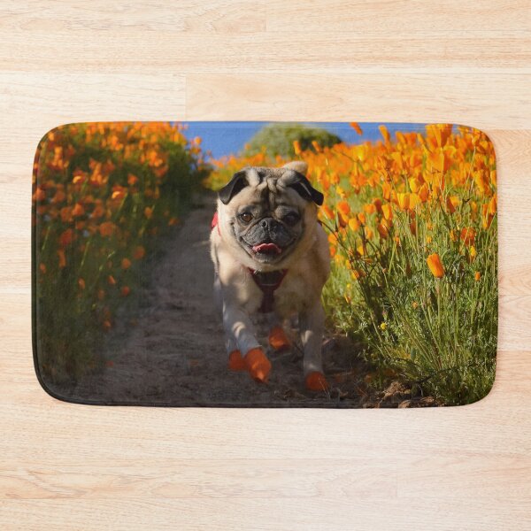 Item preview, Happy Pug In Poppy Super Bloom designed and sold by pugventurephoto.