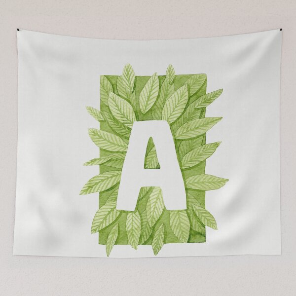 Item preview, Letter A in green watercolor leaves designed and sold by helga-wigandt.
