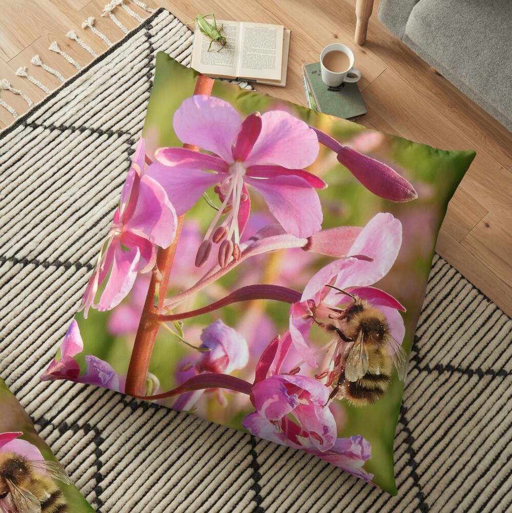 Bumblebee on Fireweed Floor Pillow