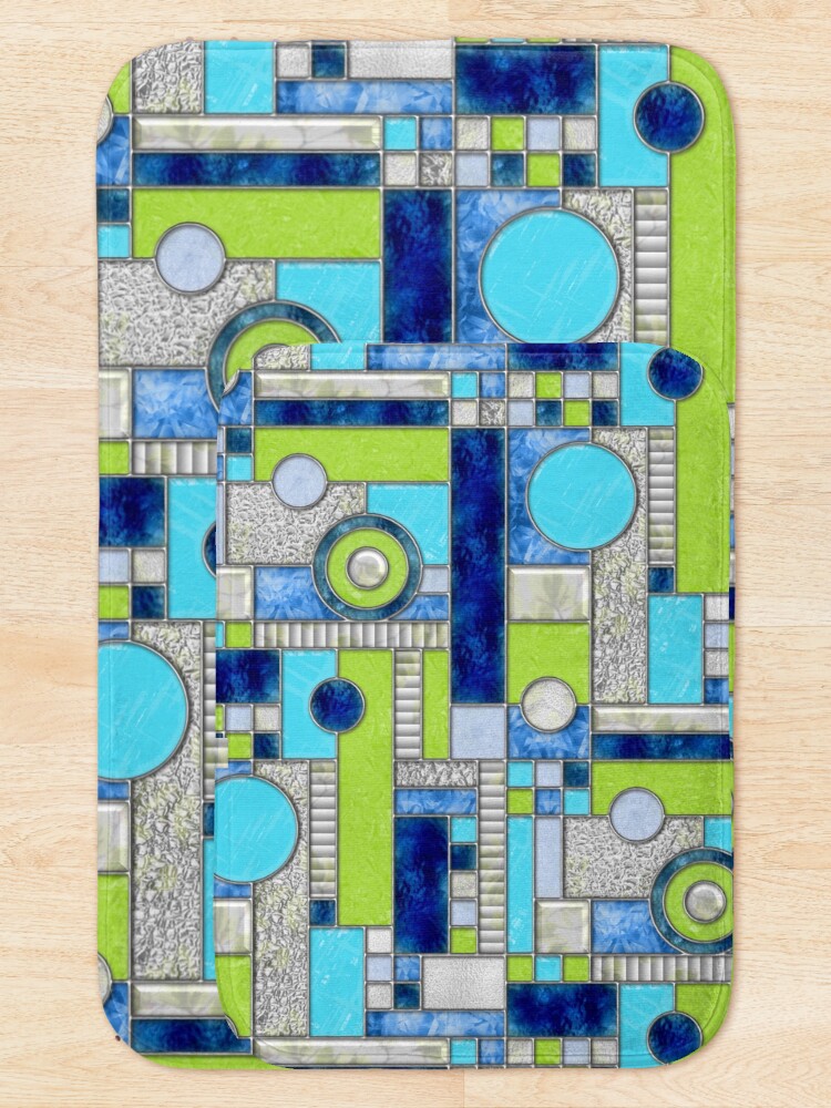Alternate view of Stained Glass Window Color Blocking - Blue Green Bath Mat
