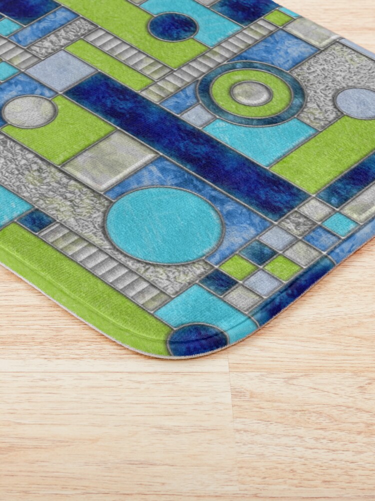 Alternate view of Stained Glass Window Color Blocking - Blue Green Bath Mat