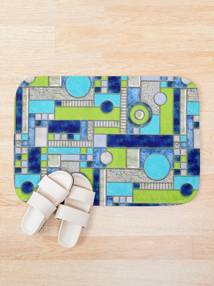Alternate view of Stained Glass Window Color Blocking - Blue Green Bath Mat