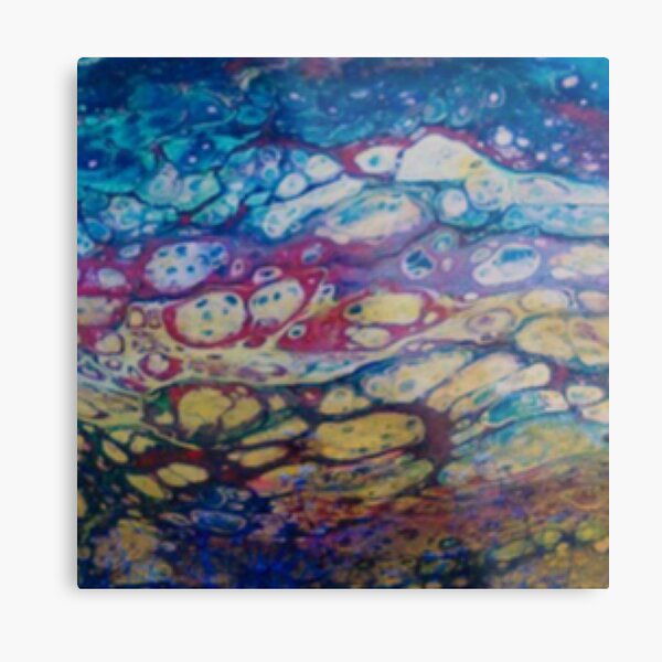 Blue Paint pour with Cells Metal Print