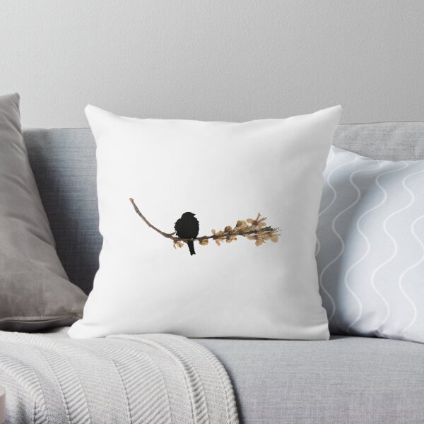 Japanese Quince Pressed Flower Blackbird Throw Pillow