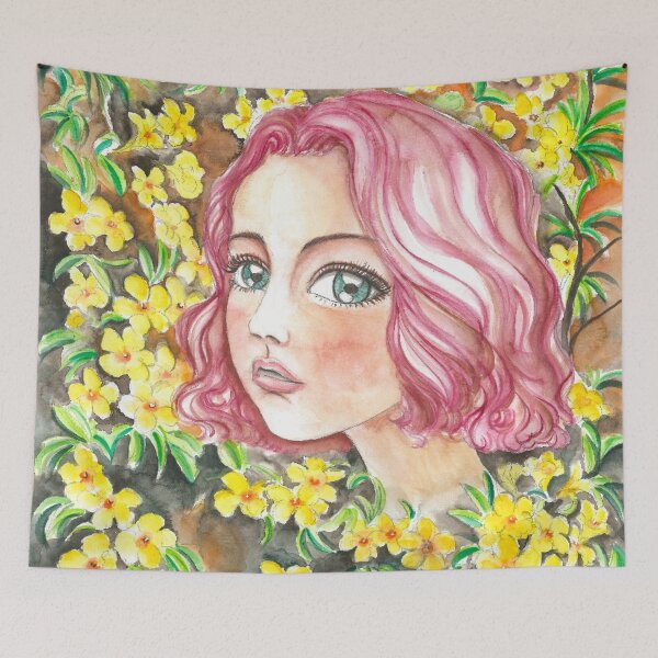 Item preview, Winter Jasmine Flower Girl (watercolor) designed and sold by sillysallymoon.
