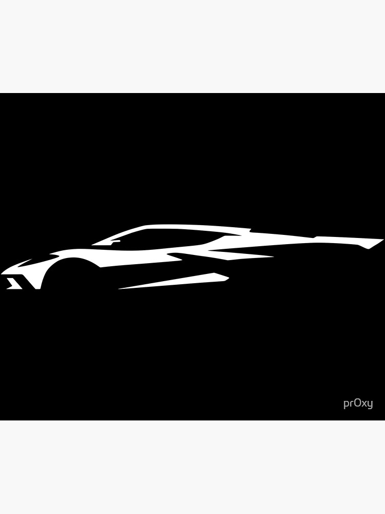 Discover Chevrolet Corvette C8 Silhouette - White Premium Matte Vertical Poster