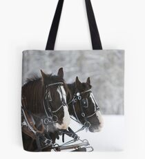 Wagon Horses in the Snow Tote Bag