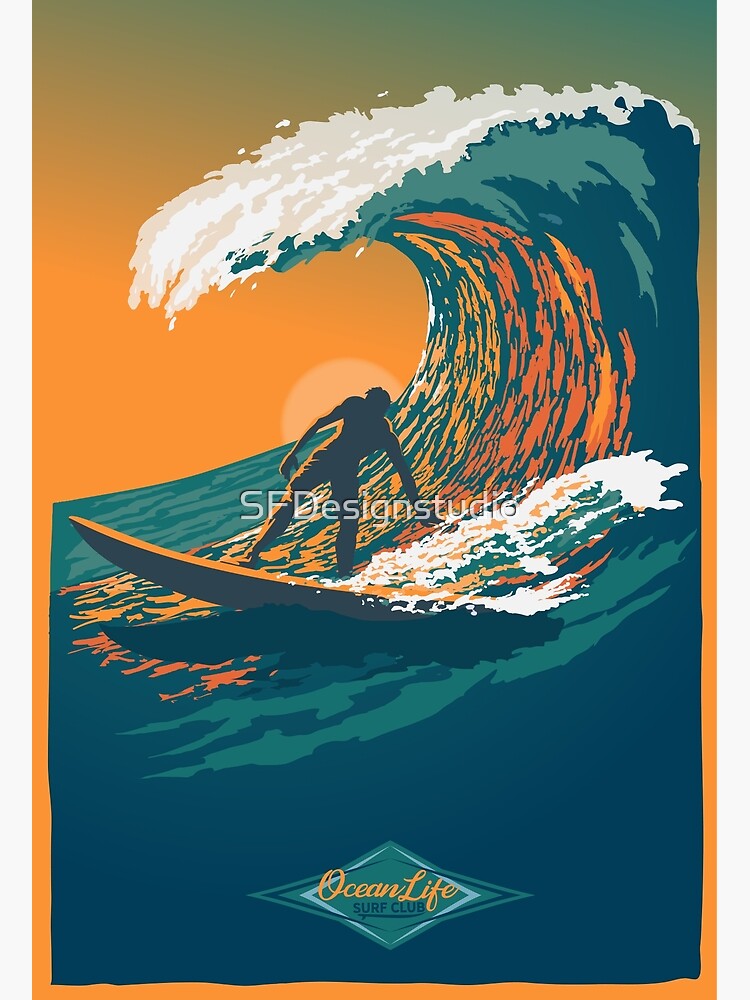 Disover Ocean Life Surf Club retro surf poster  Premium Matte Vertical Poster