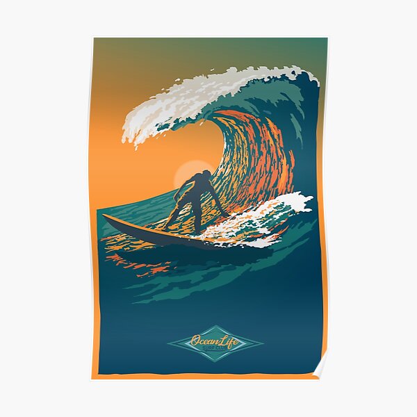 Ocean Life Surf Club Retro Surf Poster Premium Matte Vertical Poster   Poster,504x498,f8f8f8 Pad,600x600,f8f8f8 