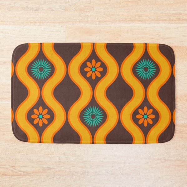 1970's Retro Vintage Seventies Floral Flowers Pattern Bath Mat