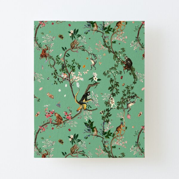 Monkey World Green Canvas Mounted Print