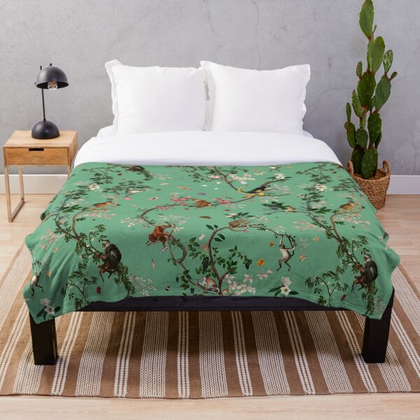 Monkey World Green Throw Blanket