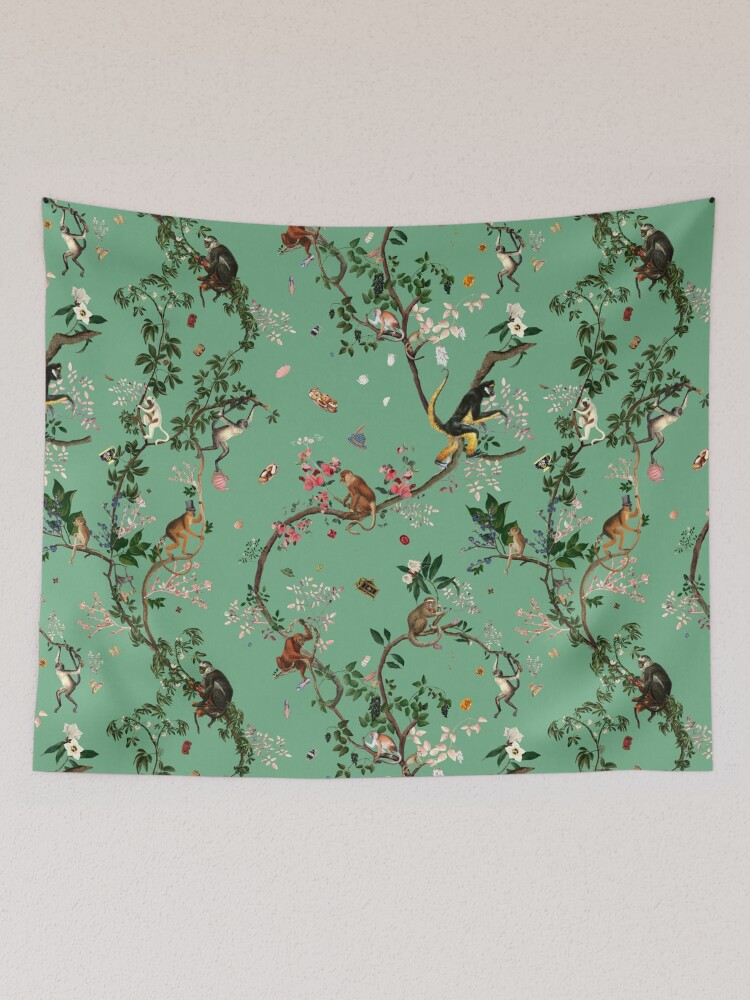 Thumbnail 2 of 3, Tapestry, Monkey World Green designed and sold by fifikoussout.