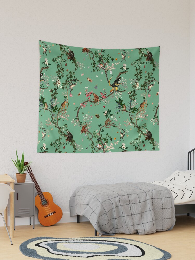 Thumbnail 1 of 3, Tapestry, Monkey World Green designed and sold by fifikoussout.