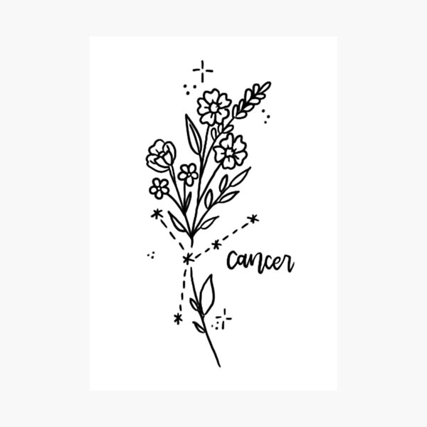 Fine line floral Cancer constellation tattoo on the
