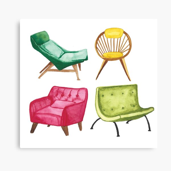 Item preview, Mid Century Modern Chairs Watercolor designed and sold by jenbucheli.