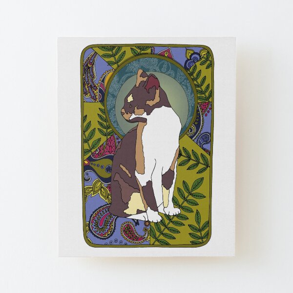 Ash - Art Nouveau Tri-colour Cat Wood Mounted Print