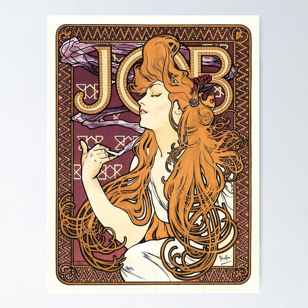 Item preview, JOB Cigarette Paper 1896 Advertisement Alphonse Mucha Art Nouveau designed and sold by retroposters.