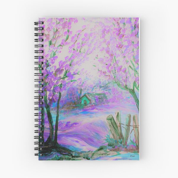 Item preview, Pink Abstract Landscape with Trees and Cottage designed and sold by EloiseArt.