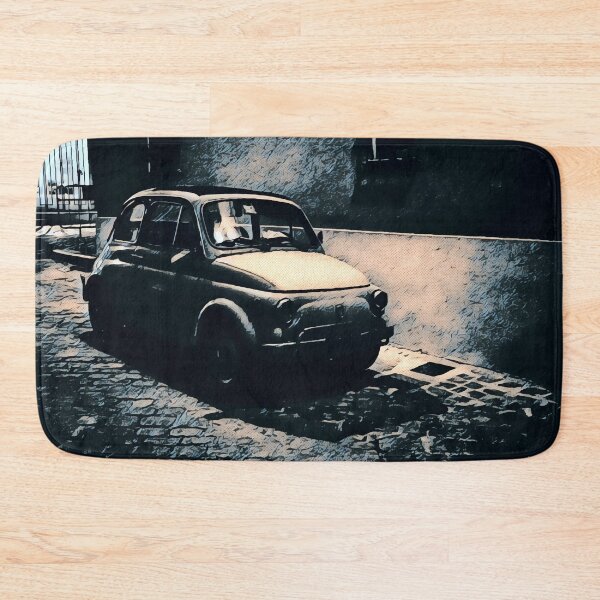 Item preview, A classic Fiat 500 car on a cobbled Italian street at night designed and sold by Retro Futurist.