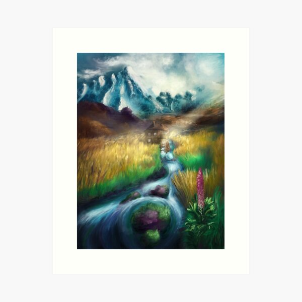 Idyllic scenery with a mill - Digital Painting Art Print