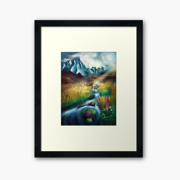 Idyllic scenery with a mill - Digital Painting Framed Art Print