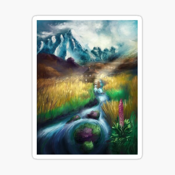 Idyllic scenery with a mill  - Digital Painting Sticker