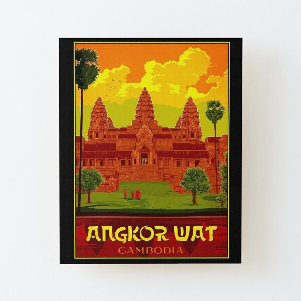ANGKOR WAT : Vintage Cambodia Temple Print Wood Mounted Print