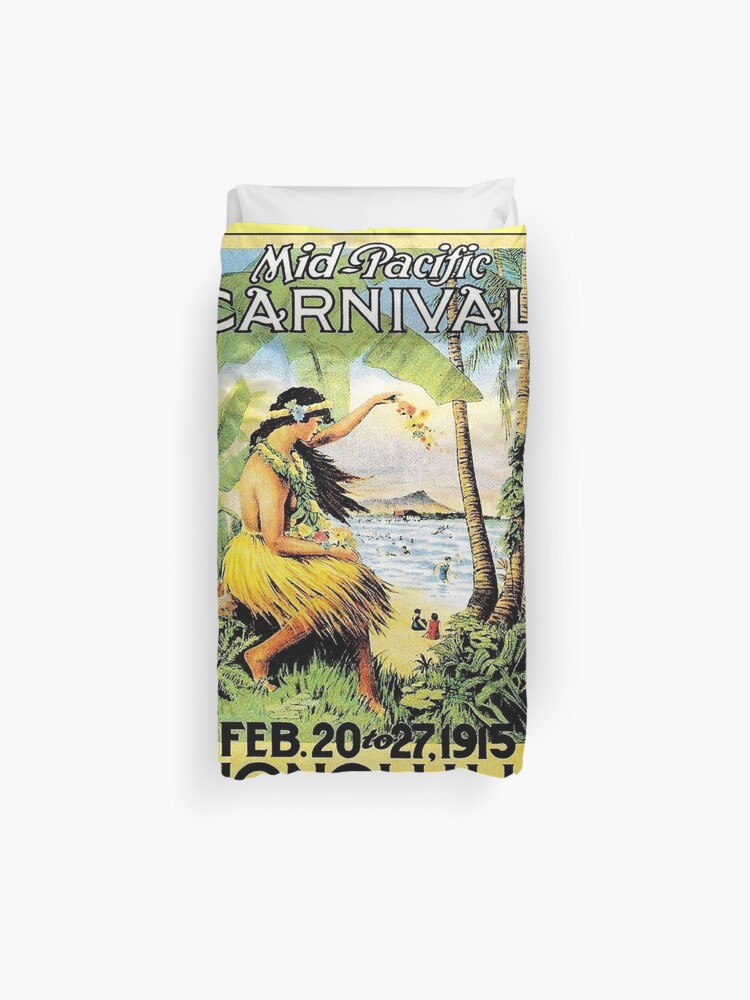 Hawaii Vintage Honolulu Mid Pacific Carnival Print Duvet Cover