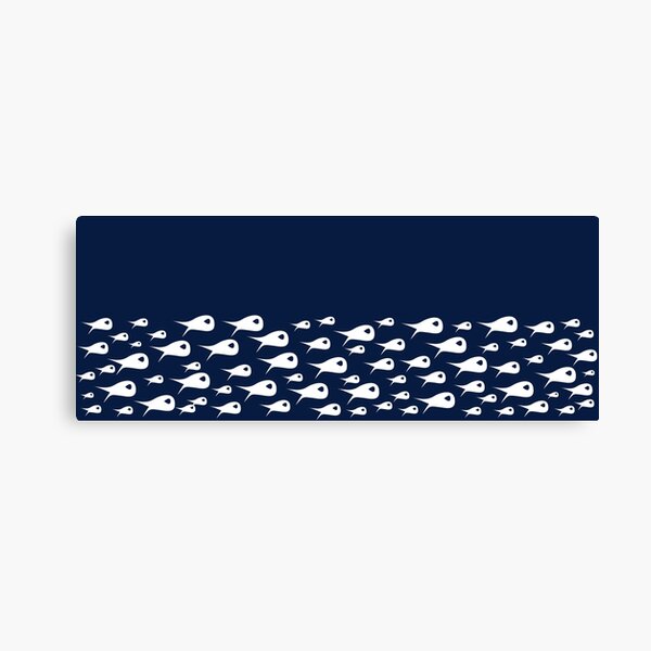 Fish Stripe 2. Minimalist Ocean Design in White and Nautical Navy Blue Canvas Print