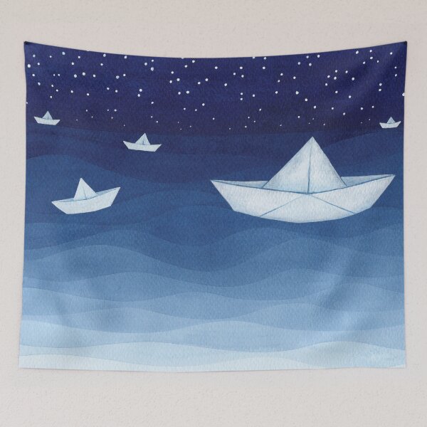 Item preview, Five sailboats, blue watercolor designed and sold by VApinx.