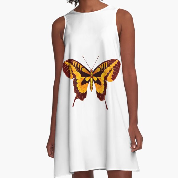 Yellow and brown butterfly A-Line Dress