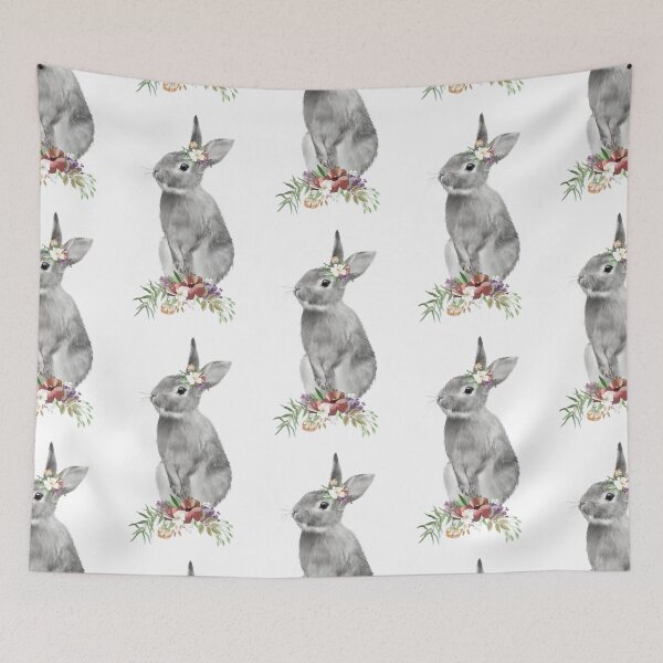 Item preview, Black White Cute Easter Bunny With Flowers  designed and sold by ColorFlowArt.