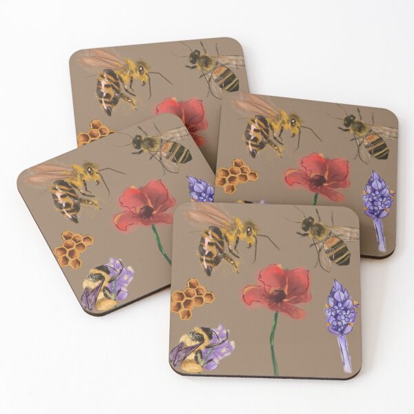 Fuzzy Bee Friends Coasters (Set of 4)