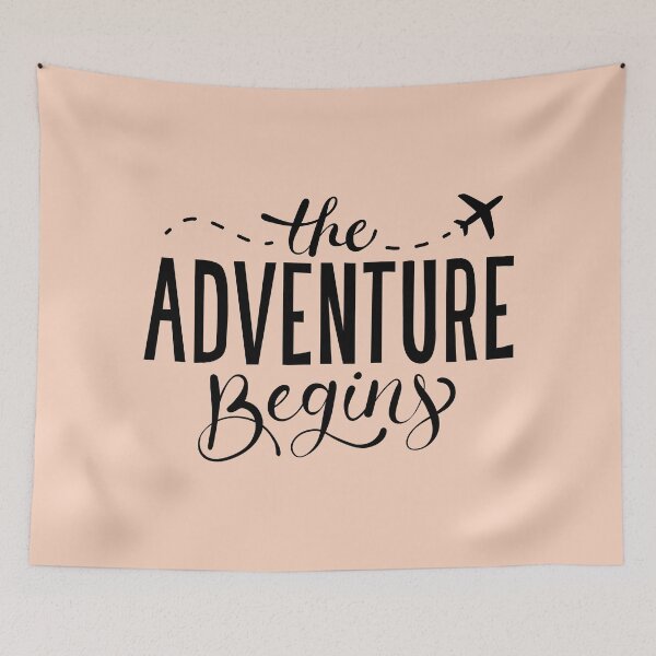 Item preview, The Adventure Begins Travel Quote Lettering black designed and sold by TheSimpleMan.