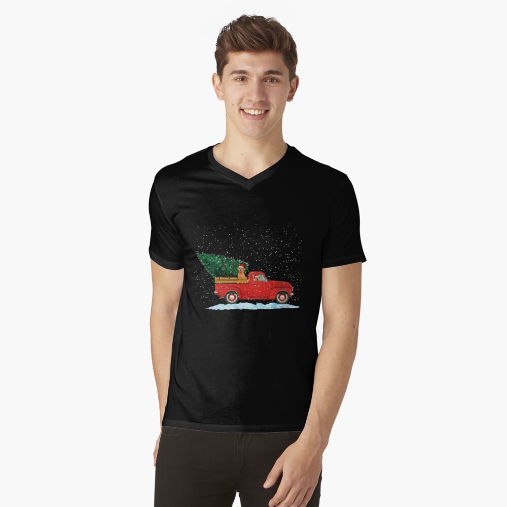 Labrador Retriever Vintage Red Pickup Truck Christmas Tree V-Neck T-Shirt